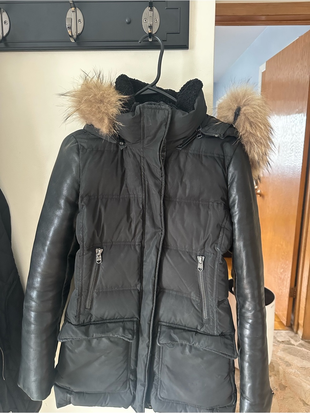 Mackage Black Puffer Coat with Fur Trim